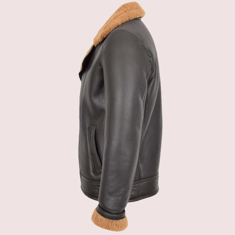 Mens Aviator Sheepskin Pilot Jacket Blen Brown Ginger - Shearland