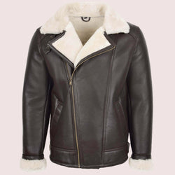 Mens Aviator Sheepskin Pilot Jacket Blen Brown White - Shearland