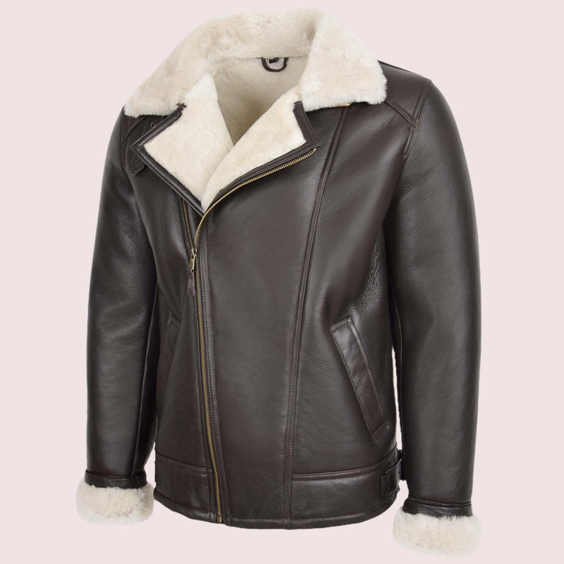 Mens Aviator Sheepskin Pilot Jacket Blen Brown White - Shearland