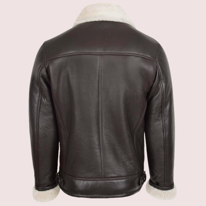 Mens Aviator Sheepskin Pilot Jacket Blen Brown White - Shearland