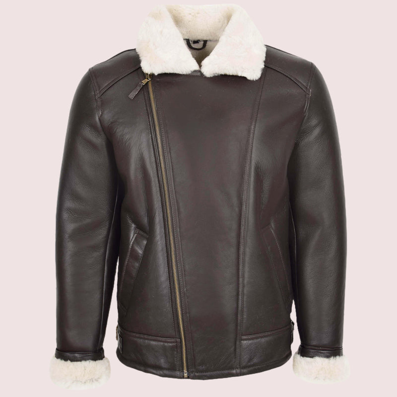 Mens Aviator Sheepskin Pilot Jacket Blen Brown White - Shearland