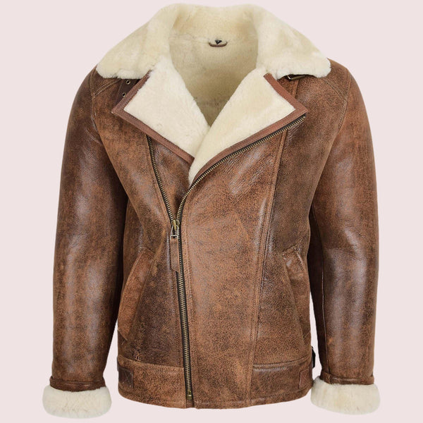 Mens Aviator Sheepskin Pilot Jacket Blen Vintage Brown - Shearland