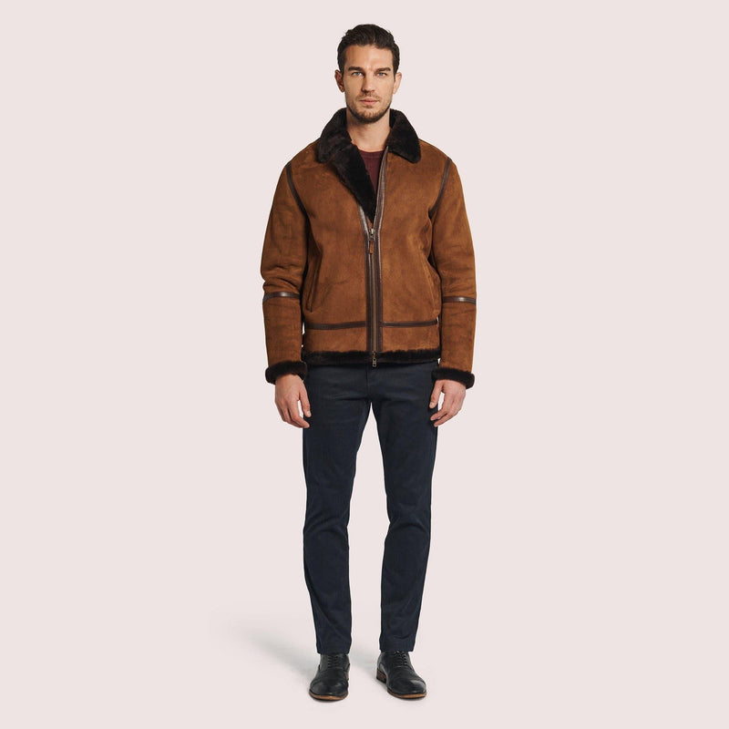 Mens Bomber Leather Sheepskin Jacket with Shearling for Maximum Warmth - Shearland