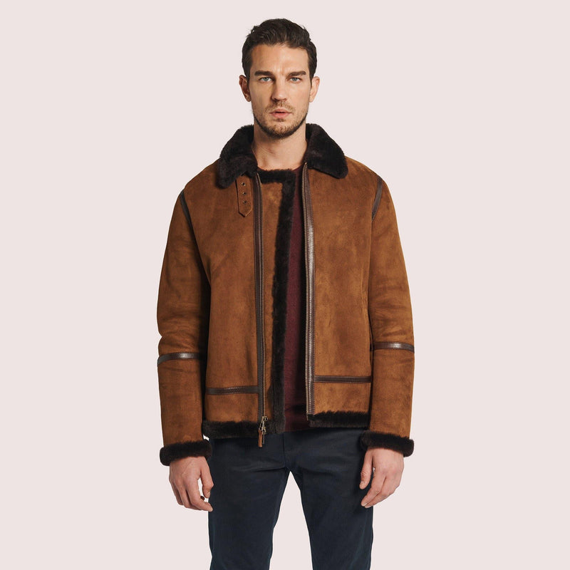 Mens Bomber Leather Sheepskin Jacket with Shearling for Maximum Warmth - Shearland