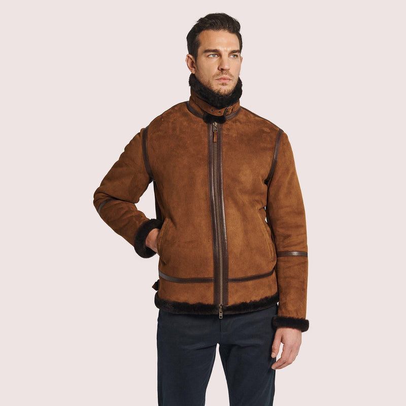 Mens Bomber Leather Sheepskin Jacket with Shearling for Maximum Warmth - Shearland