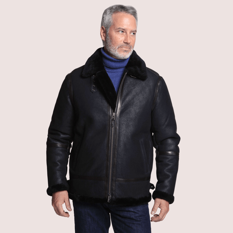 Mens Bomber Leather Sheepskin Jacket with Shearling for Maximum Warmth - Shearland