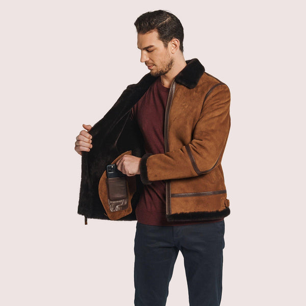 Mens Bomber Leather Sheepskin Jacket with Shearling for Maximum Warmth - Shearland