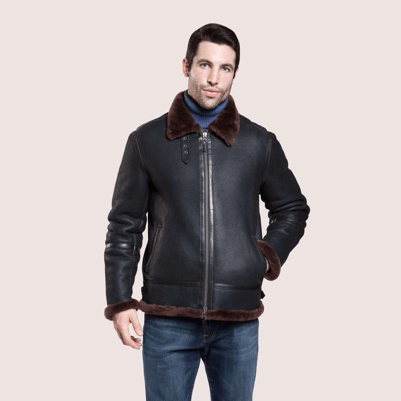 Mens Bomber Leather Sheepskin Jacket with Shearling for Maximum Warmth - Shearland