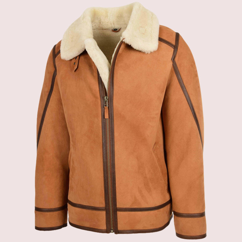 Mens Classic Top Gun Sheepskin B3 Jacket Dean Tan White - Shearland