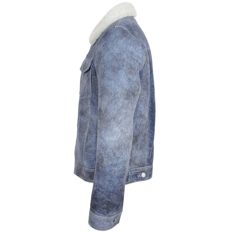 Mens Real Sheepskin Trucker Jacket Noah Denim Blue - Shearland