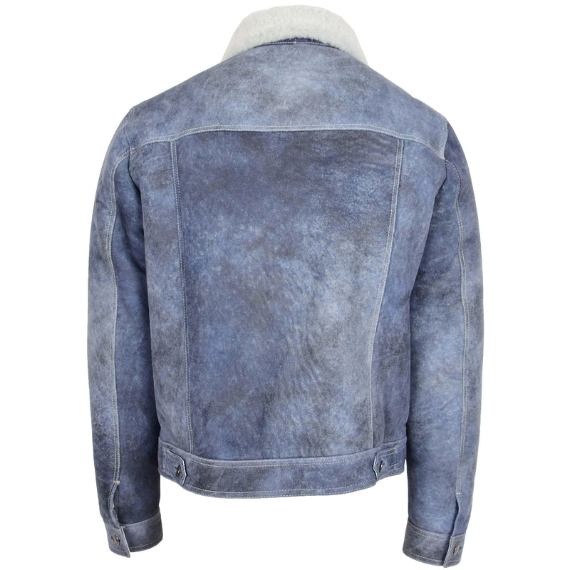 Mens Real Sheepskin Trucker Jacket Noah Denim Blue - Shearland