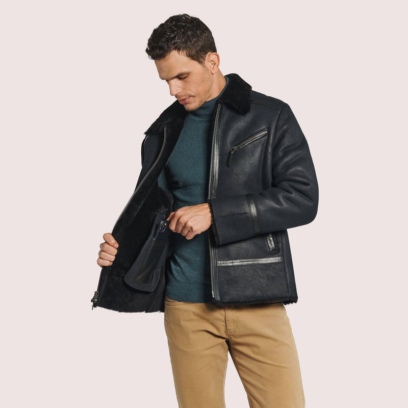 Mens Rutland Sheepskin Jacket with Lambskin Trim Details - Shearland