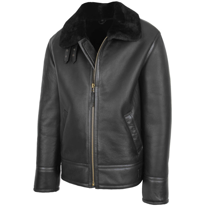 Mens Top Gun Style Sheepskin Jacket Oscar Black - Shearland