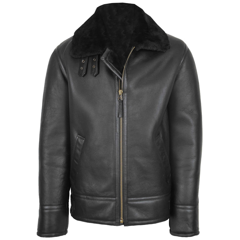 Mens Top Gun Style Sheepskin Jacket Oscar Black - Shearland