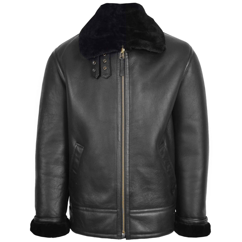 Mens Top Gun Style Sheepskin Jacket Oscar Black - Shearland