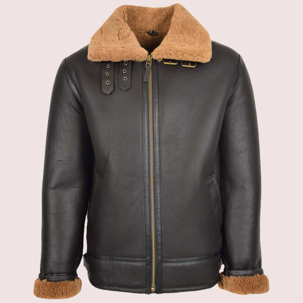 Mens Top Gun Style Sheepskin Jacket Oscar Brown Ginger - Shearland