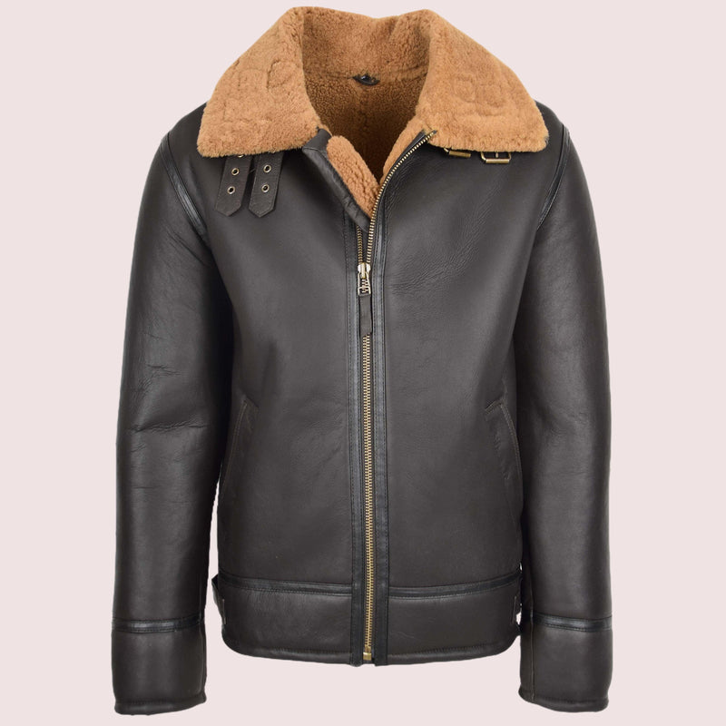 Mens Top Gun Style Sheepskin Jacket Oscar Brown Ginger - Shearland