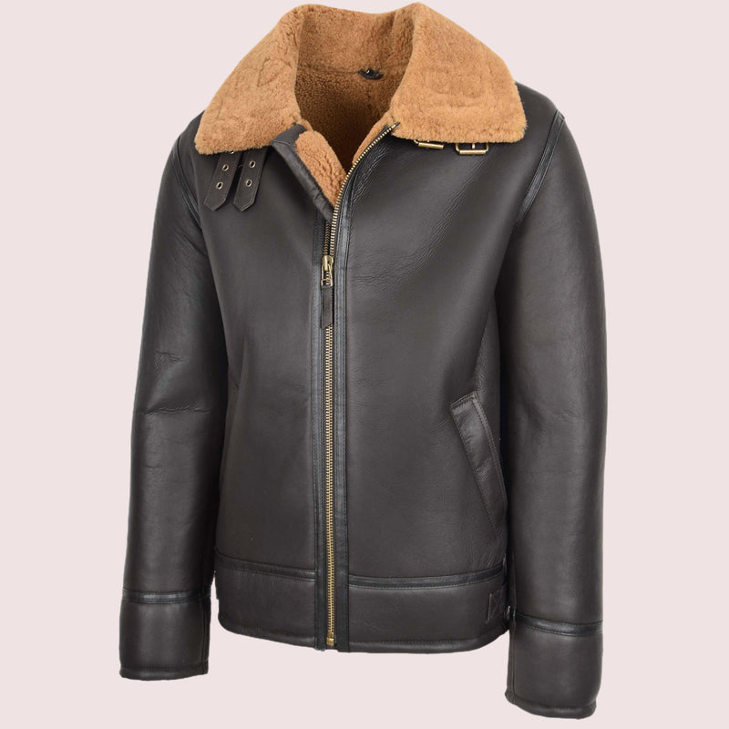 Mens Top Gun Style Sheepskin Jacket Oscar Brown Ginger - Shearland