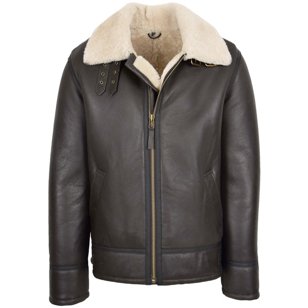 Mens Top Gun Style Sheepskin Jacket Oscar Brown White - Shearland