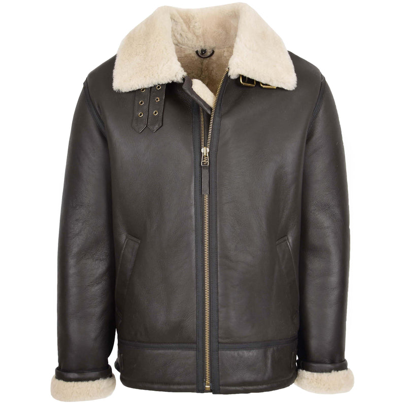 Mens Top Gun Style Sheepskin Jacket Oscar Brown White - Shearland