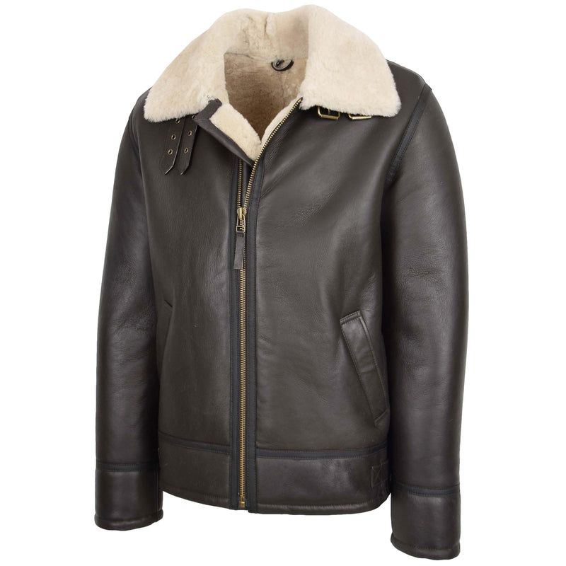 Mens Top Gun Style Sheepskin Jacket Oscar Brown White - Shearland