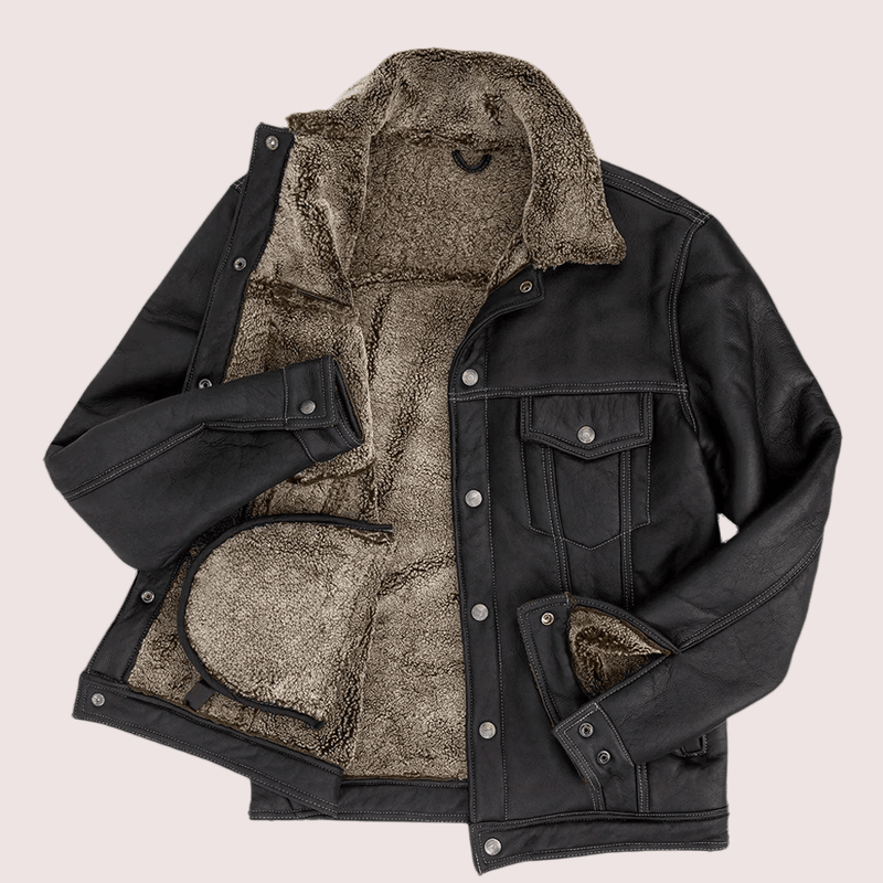 The Sheepskin Midnight Trucker Biker Leather Jacket - Shearland