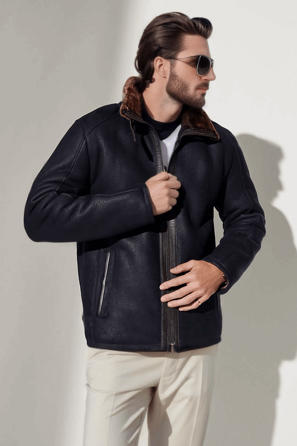 Lance Genuine Sheepskin Jacket Dark Navy